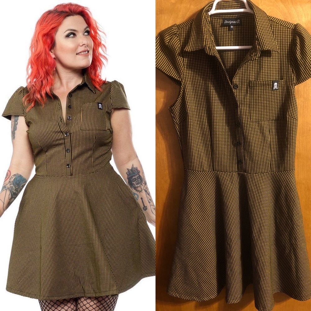 SOURPUSS CHECK DRESS W/POCKETS IN MUSTARD